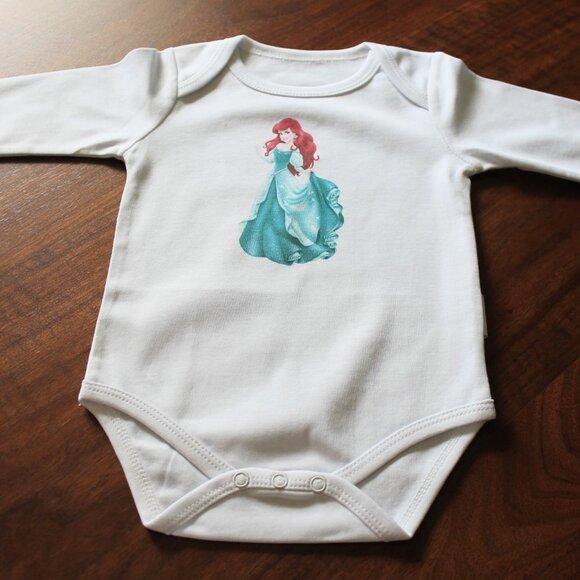 Onesie Disney Ariel Little Mermaid baby girl long sleeve 100% cotton white new - Picture 2 of 13